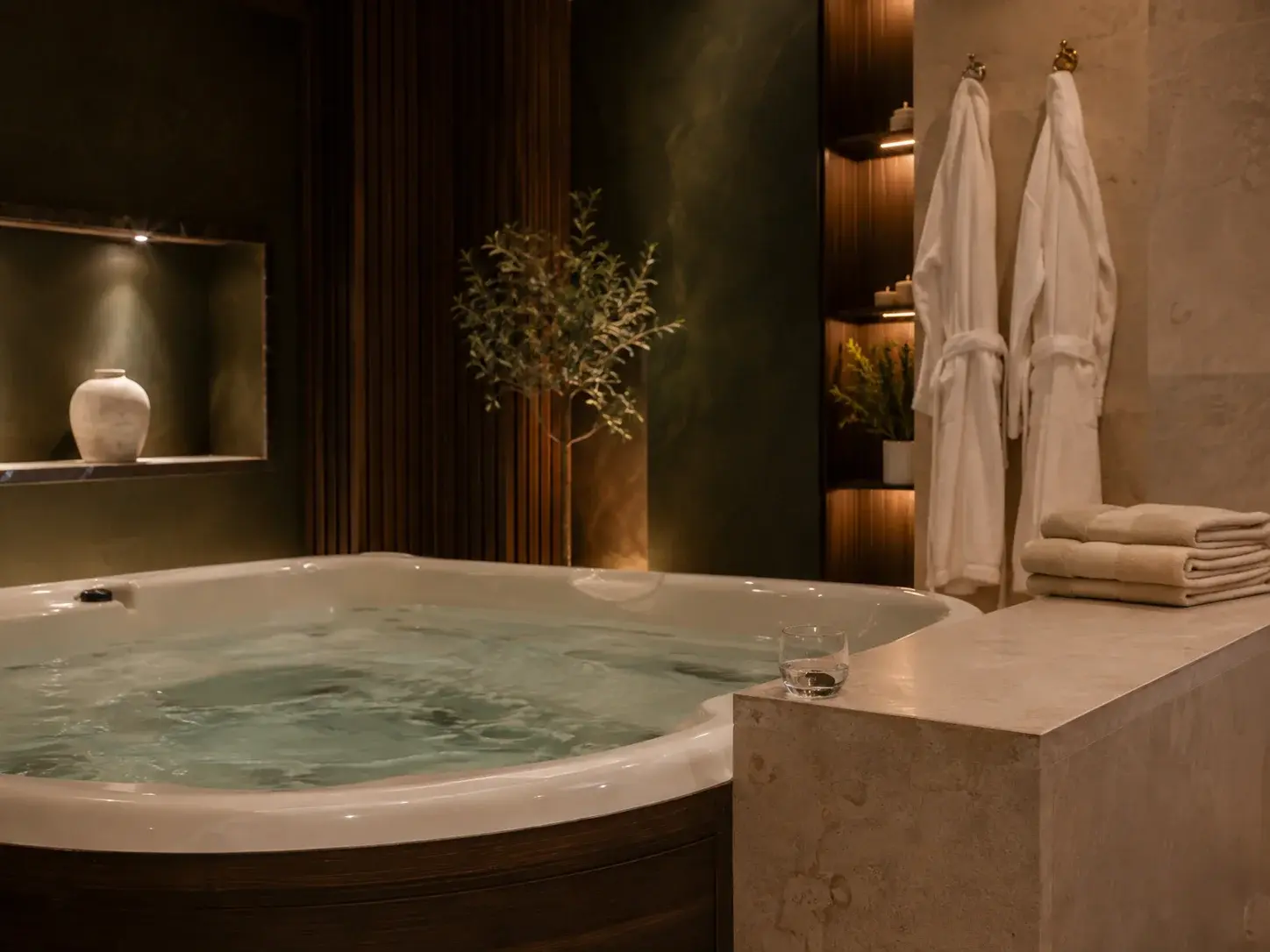 Privatna spa zona sa jacuzzijem i spremljenim ogrtačima u apartmanu